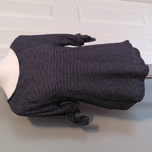 Loft striped cold shoulder blouse with tie sleeves